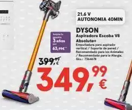 Worten Dplat a 3 años 63,99€ 399 21.6 v autonomia 40min dyson aspiradora escoba v8 absolute+ emputadura para aspirado vertica oferta