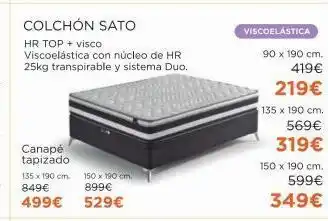 Colchón sato hr top + visco viscoelástica con núcleo de hr 25kg transpirable y sistema duo. 135 x 190 cm. 849€ 499€ 150 
