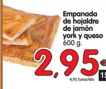 Alimerka Empanada de hojaldre de jamón york y queso 600g oferta