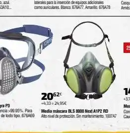 Cadena88 2062€ +4,33=24,95€ media máscara bls 8000 next a1p2 rd alto nivel de protección. sin mantenimiento. 1007a7 oferta