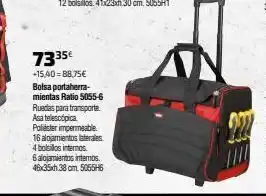 Cadena88 7335€ +15,40=88,75€ bolsa portaherra- mientas ratio 5055-6 ruedas para transporte. asa telescópica poliéster impermeable 16 oferta