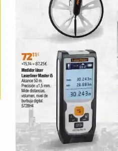 Cadena88 7211 11€ +15,14 = 87,25€ medidor láser laserliner master is alcance 50 m. precisión +1,5 mm. mide distancias, volumen, n oferta