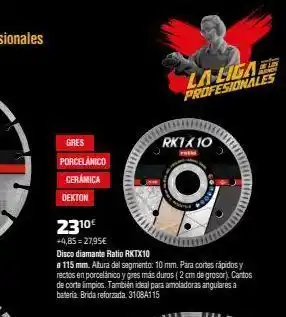 Cadena88 Gres porcelánico cerámica dekton 2310€ +4,85 = 27,95€ disco diamante ratio rktx10 115 mm. altura del segmento: 10 mm. oferta