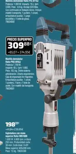 Cadena88 Martillo demoledor ratio pro xf18j potencia: 1.300 w. impacto: 18 j. ipm 3.900. peso:49 kg. anclaje sds max uso continuado en oferta