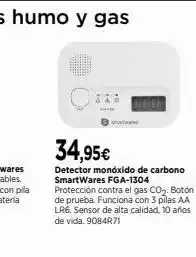 Cadena88 34,95€ detector monóxido de carbono smartwares fga-1304 protección contra el gas co₂. botón de prueba. funciona con 3 pilas oferta