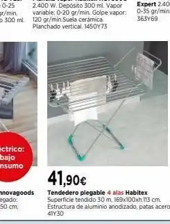 Cadena88 41,90€ tendedero plegable 4 alas habitex superficie tendido 30 m. 169x100xh.113 cm. estructura de aluminio anodizado, patas oferta