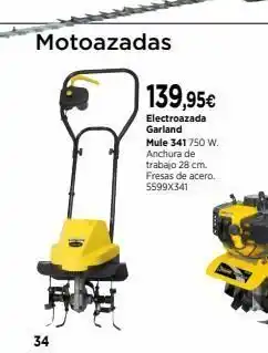 Cadena88 Motoazadas 34 139,95€ electroazada garland mule 341 750 w. anchura de trabajo 28 cm. fresas de acero. 5599x341 oferta