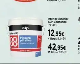 Cadena88 Cadena 88 alp pintura plástica interior-exteri blanco mate interior-exterior alp cadena88 999410.. 12,95€ 4 litros 3,24 oferta