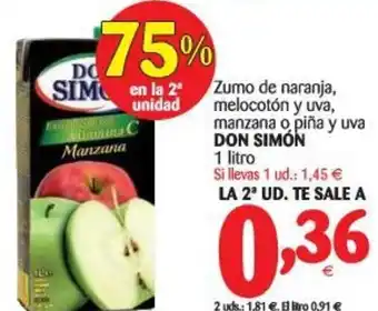 Alimerka Don Simón Zumo de naranja melocotón o piña y uva 1L oferta
