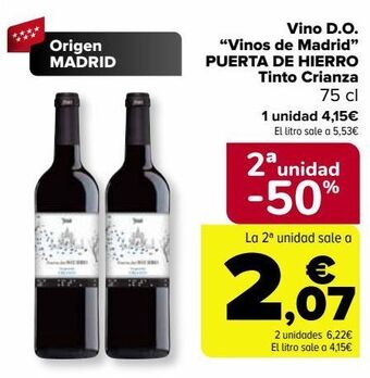 Carrefour Vino d.o. ''vinos de madrid'' puerta de hierro tinto crianza oferta