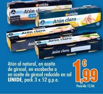 Unide Supermercados Atún al natural, en aceite de girasol, en escabeche o en aceite de girasol reducido en sal unide oferta