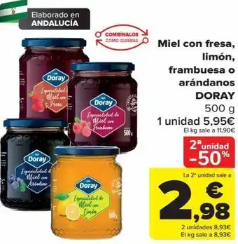 Carrefour Miel con fresa, limón, frambuesas o arándanos doray oferta