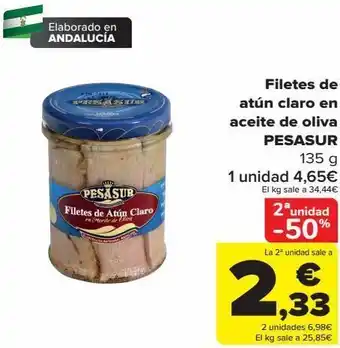 Carrefour Filete de atún claro en aceite de oliva pesasur oferta