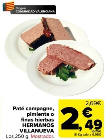 Carrefour Paté campagne, pimienta o finas hierbas hermanos villanueva oferta
