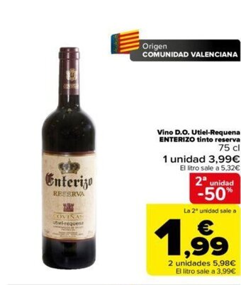 Carrefour Vino D.O. utiel-requena enterizo tinto reserva oferta