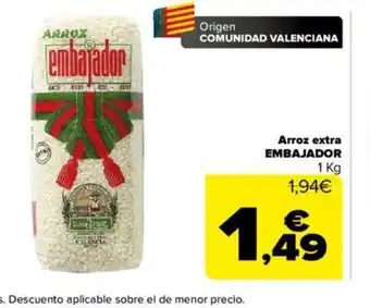 Carrefour Arroz Extra Embajador 1kg oferta