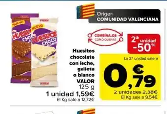 Carrefour Huesitos Chocolate Con Leche Galleta o Blanco Valor 125g oferta