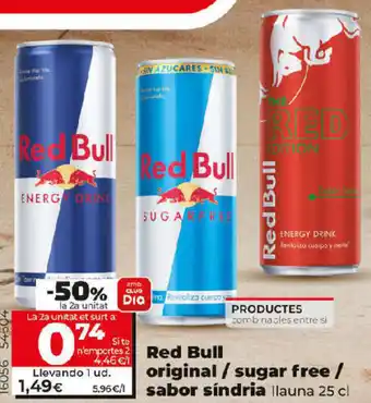 Dia Red Bull Original Sugar Free Sabor Sindria oferta