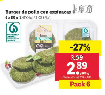 Lidl Burger de Pollo Con Espinacas oferta