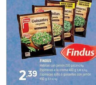 Coviran Findus habitas con jamón espinacas a la crema espinacas ajillo o guisantes con jamón oferta