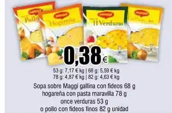 FROIZ Sopa sobre maggi gallina con fideos hogareña con pasta maravilla once verduras o pollo con fideos finos oferta