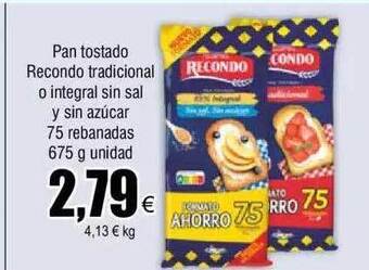 FROIZ Pan tostado recondo tradicional o integral sin sal y sin azúcar 75 rebanadas oferta