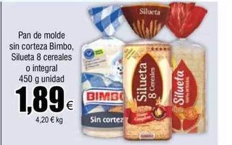 FROIZ Pan de molde sin corteza bimbo silueta 8 cereales o integral oferta