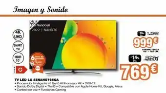 Expert Imagen y sonido nanocell 2022 | nan076 4k uhd smart tv hdr 10- tv led lg 55nan0766qa • procesador inteligente a5 gen5 a oferta