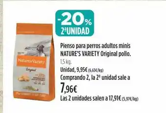 El Corte Inglés -20% 2a unidad pienso para perros adultos minis nature's variety original pollo oferta