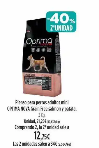 El Corte Inglés -40% 2a unidad pienso para perros adultos mini optima nova grain free salmón y patata oferta