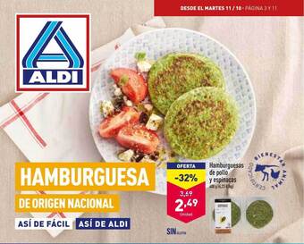 ALDI Hamburguesas de pollo y espinacas oferta