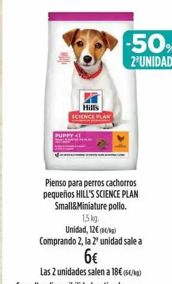 El Corte Inglés -50% 2a unidad pienso para perros cachorros pequeños hill's science plan small&miniature pollo oferta