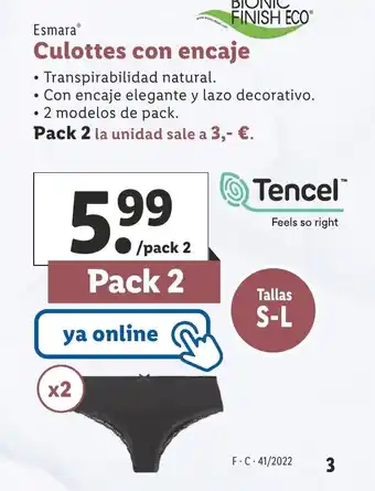 Lidl Culottes Con Encage oferta
