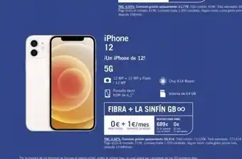 Yoigo Iphone 12 ¡un iphone de 12! 5g 12 mp + 12 mp y flash /12 mp tae: 4,43%, comisión gestión aplazamiento: 51,77€. total créd oferta