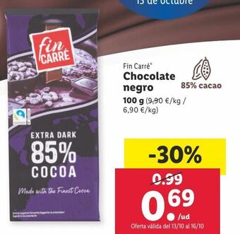 Lidl Chocolate negro fin carré oferta