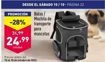 ALDI Bolsa Mochila De Transporte Para Mascotas oferta