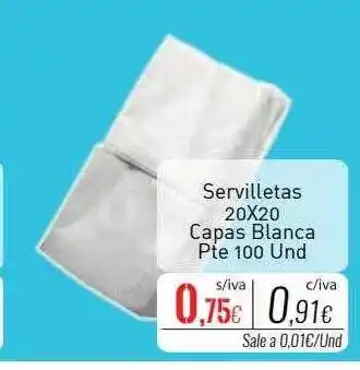 Cuevas Cash Servilletas 20x20 capas blanca pte 100 oferta