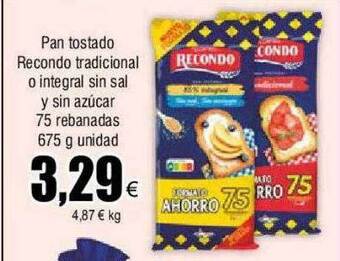 FROIZ Pan tostado recondo tradicional o integral sin sal y sin azúcar 75 rebanadas oferta
