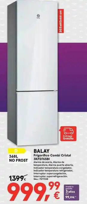 Balay frigorifico combi cristal 3kfd765bi