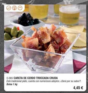 Abordo Careta de cerdo troceada cruda oferta