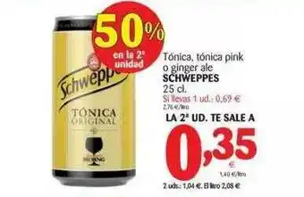 Alimerka Tônica Tônica Pink O Ginger Ale Schweppes 25cl oferta