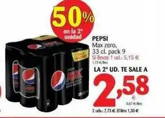 Alimerka Pepsi Max Zero 33cl. pack 9 oferta