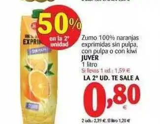 Alimerka Zumo 100% Naranjas Exprimidas Sin Pulpa Con Pulpa O Con Kiwi Juver 1lt. oferta