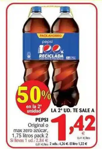 Alimerka Pepsi Original O Max Zero Azúcar 1.75lt. pack 2 oferta
