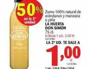 Alimerka Zumo 100% Natural De Arándanos Y Manzana O Piña La Huerta Don Simón 75cl oferta