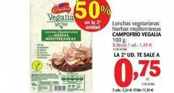 Alimerka Lonchas Vegetarianas Hierbas Mediterráneas Campofríi Vegalia 100g oferta