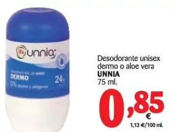 Alimerka Unnia Desodorante unisex dermo o aloe vera 75ml oferta
