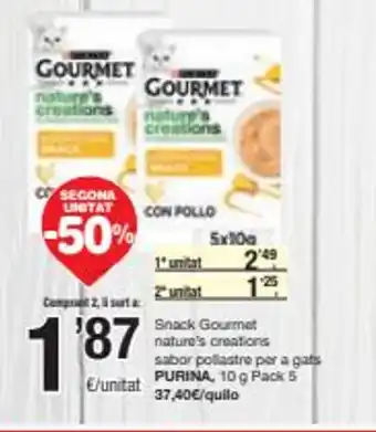 SPAR Snack Gourmet Nature's Creations Sabor Pollastre Per a Gatos Purina oferta