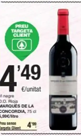 SPAR Vi Negre D.O Rioja Marques de La Concordia 75cl oferta