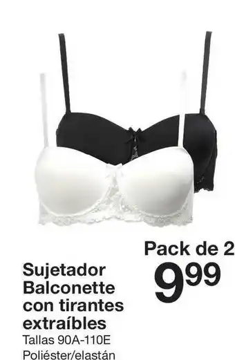 Zeeman Sujetador Balconette Con Tirantes Extraíbles Pack de 2 oferta